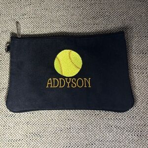 Thirty One Gifts Mini Zipper Pouch with Softball Embroidery - "Addyson"